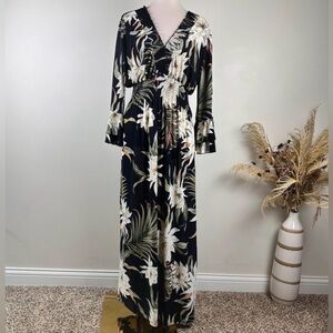 NEW Seven Islands Women’s 3X Black Tropical Floral Long Sleeve Maxi Dress Spring